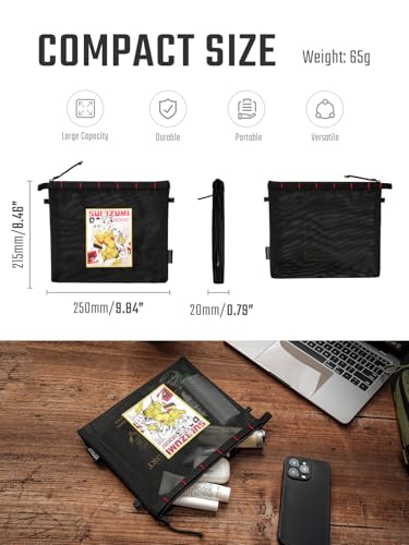 TACTICAL GEEK Storage A12 Sunizumi Shoten Collaborative EDC Organizer Pouch: Manga-Style Semi-Transparent Mesh Bag for Digital Tool Organization Black