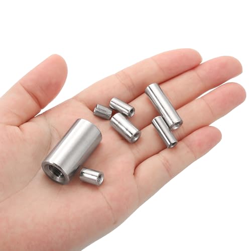 uxcell M4x0.7mm Round Coupling Nuts, 50 Pcs Carbon Steel Connector Nuts Fasteners Rod Bar Stud 15mm for Industrial Construction Fasteners, Silver M4-0.7 x 15mm