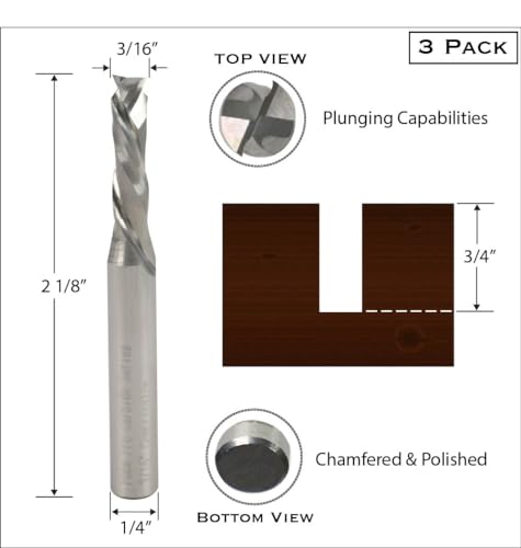Foos - Compression up/Down Router bits - 1/4” Shanks - USA Veteran Owned (3 Pack 3/16" CD) 3 Pack 3/16" Cutting Diameter