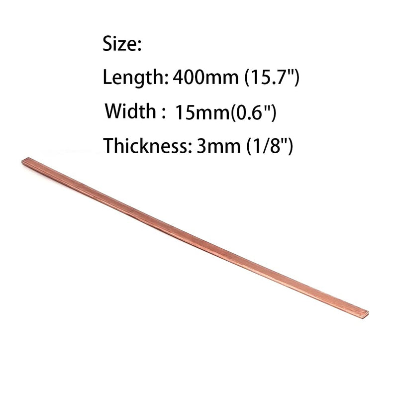 4PCS C110 Copper Flat Bar,1/8" Thickness x 0.6" Width x 15.7" Length Copper Flat Bar Stock, 3mm x 15mm x 400mm Suitable for DIY Battery Connection, etc. Width :15mm Thickness :3mm
