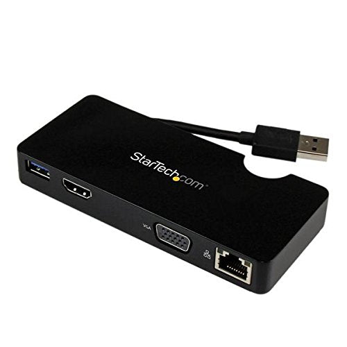 StarTech.com USB 3.0 to HDMI or VGA Adapter Dock - USB 3.0 Mini Docking Station w/ USB, GbE Ports - Portable Universal Laptop Travel Hub (USB3SMDOCKHV) , Black 1x USB-A 3.0 | HDMI, VGA