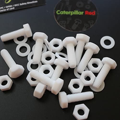 10x Natural PTFE Hex Head Plastic Screws & Bolts M6 x 20mm, Nuts & Washers
