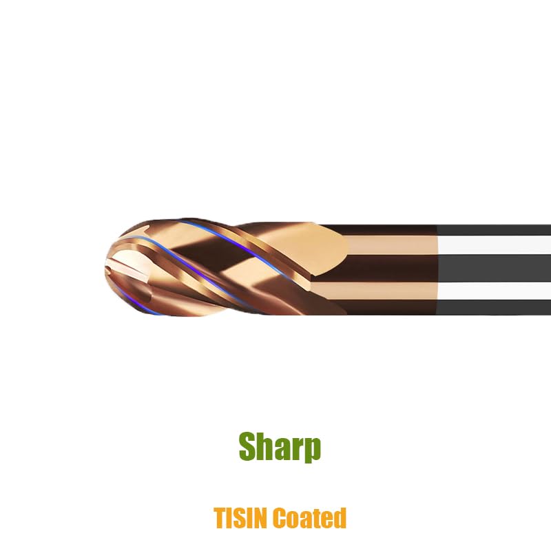 1/16" 1/8" 3/16" 1/4" 3/8" Carbide Ball Nose end Mill Bits Set - 5Pcs 4 Flutes TISIN Coated - for Alloy Steels, Hardened Steels
