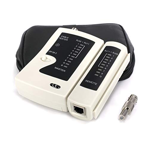 THE CIMPLE CO 3-in-1 RJ45, RJ11, BNC Cable Tester Tool - Universal Network, Telephone, and Coaxial Cable Tester - Tests Coax and Category Wire - White