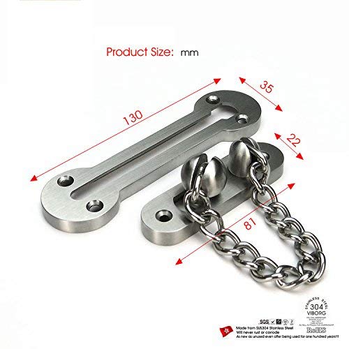 Extra-Thick Door Chain Lock- Sus304 Stainless Steel Casting Door Security Chain Guard, Heavy Duty Latch Lock for Inside Door, Brushed Nickel Finish (Deluxe Extra-Thick:3 mm) (EK-07) EK-07