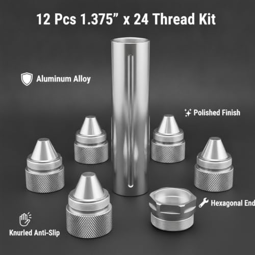 12 Pack Silvery 1.375''X24 Cone Shaped Replacement Parts, Aluminum Alloy Sealed End Caps, Replacement for Kenworth Peterbilt and Freightliner Truck Models silver