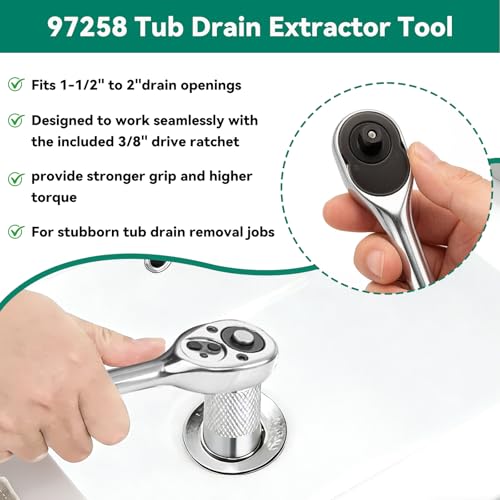 97258 Tub Drain Removal Tool with 3/8" Drive Ratchet Wrench