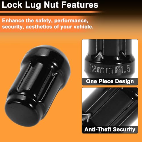 M12x1.5 Wheel Locking Nut with 1 Socket Key for Honda for Toyota Anti-Theft Tyre Tire Lock Nuts Removal Tool Black 1 Set
