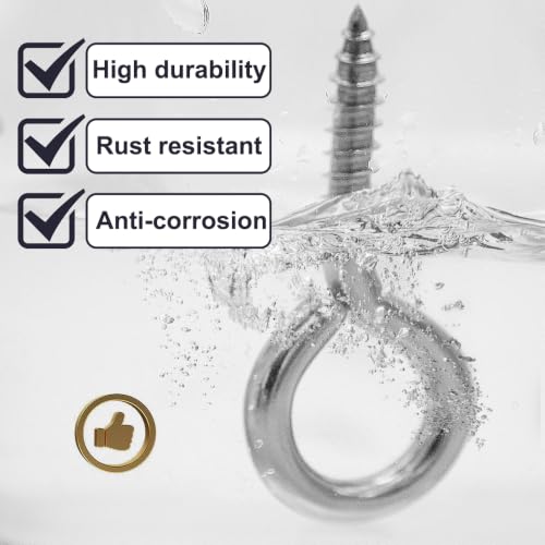 M6 24Pack 304 Stainless Steel Screw Eyes Heavy Duty Screw in Eye Hooks Ring 24