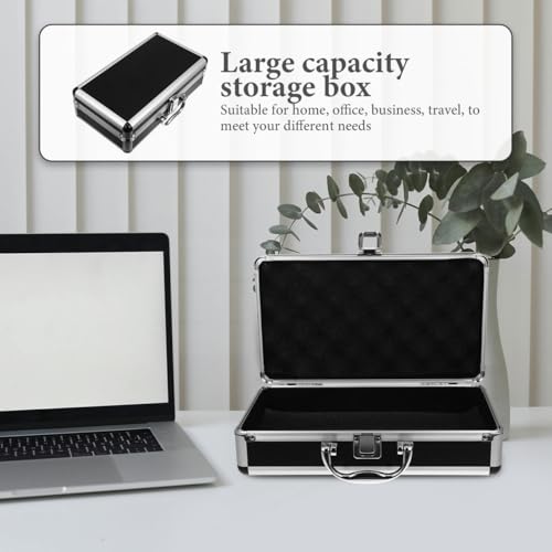 Healifty Lockable Tool Case Aluminum Alloy Box with Handle Portable Carrying Suitcase for Hardware Screws Accessories Jewelry Large Capacity Storage for Home Garage Workshop Office Travel