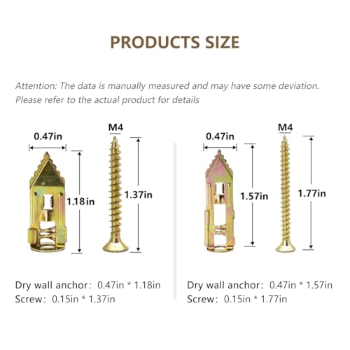Self-Drilling Drywall Anchors,Heavy Duty Drywall Anchors and Screws kit,Door Hinge Repair Tool,Dry Wall Anchors for Fixing Wall Decor, Furniture,Statues,Photo Frames (1.18IN,100Pcs) 1.18IN,100Pcs