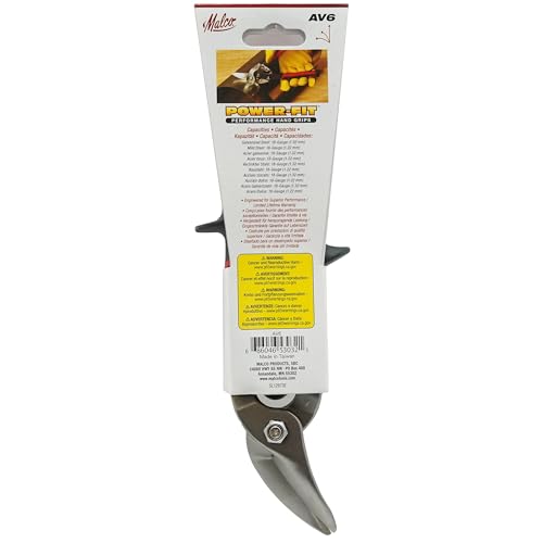 Malco AV6 Offset Aviation Snips (Left Cut - Red Grip) – Power-Fit Ergonomic Grips, 18 Ga Capacity, Compound Action Sheet Metal Shears, Non-Slip Grip, Forged Steel Blades