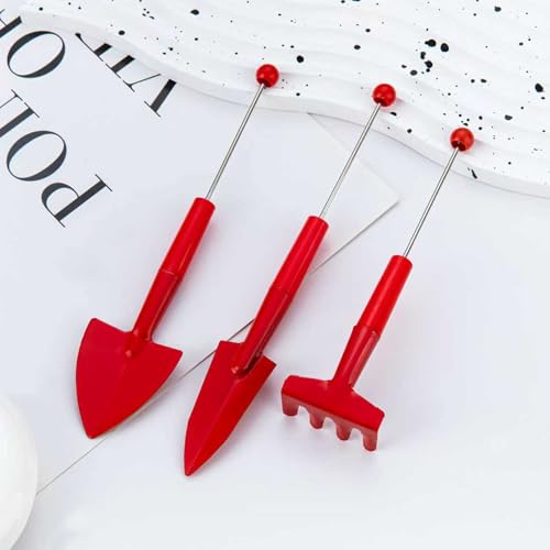 24 Packs Beadable Mini Gardening Tools, Portable Metal Blank Bar Garden Hand Tools Set for DIY, Miniature Gardening Rake Trowel Shovel Herbs Planting (8 Colors) 8 Colors