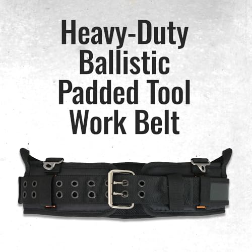WOLF WTH2110 Heavy-Duty Ballistic Padded Tool Work Belt | Compatible w/Pouches, Holsters & 4-Point Suspenders | Body Waist Comfort Lightweight Breathable | Contractors Handyman | Tongue Buckle X-Large