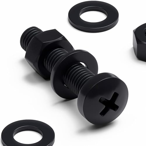 20x Black PP Pan Head Plastic Screws & Bolts M8 x 40mm, Nuts & Washers