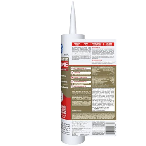 GE Advanced Silicone Caulk for Kitchen & Bathroom, White, 10 fl oz Cartridge, 1 Pack - 100% Waterproof Silicone Sealant, 5X Stronger Adhesion, Shrink & Crack Proof Pack of 1