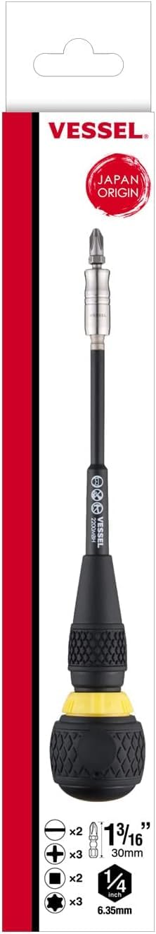 VESSEL - BALL GRIP Ratchet Interchangeable Screwdriver with 10 PC. Bit Set 2200MBH120K01