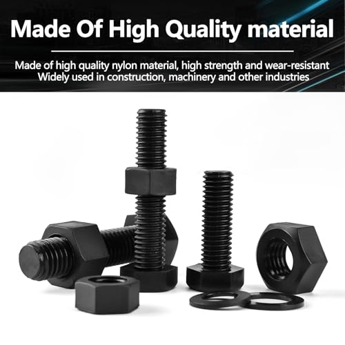 216pcs Black Nylon Hex Screw Nut Washer Kit,M4 - M10 Black Plastic Hexagonal Nuts and Washers for Micro Controller Board Building,Insulate or Fasten PCB Board Metric Thread Machine Bolts