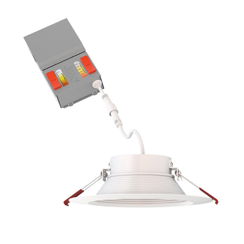 Juno LED Recessed Lights 6 Inch Round Wafer Downlight, 5-in-1 Switchable White Color Temperature, Adjustable Brightness, Deep Regressed Baffled Trim, 6-Inch, Matte White Deep Baffle Trim