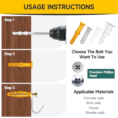 Mywish 510Pcs Wall Hanging Kit with Anchors and Screws, Dry Wall Anchors and Screws Kit for Picture Hanging, Plastic Drywall Screws and Anchors for Sheetrock Concrete Brick, 6 Sizes 510