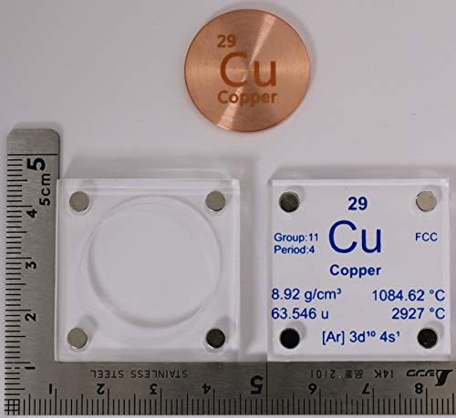 Copper (Cu) 24.26mm Metal Disc 99.9% Pure with Acrylic Case for Collection or Experiments