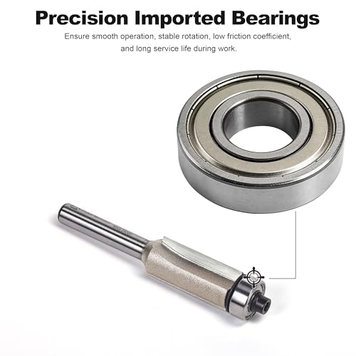 4 Pcs Flush Trim Router Bits 1/4" Shank, Cutting Diameter: 1/4", 1/2", 1/2", 3/8", Useful for Laminate Work or Template and Pattern Work 4 Bits Set - 1/4" Shank