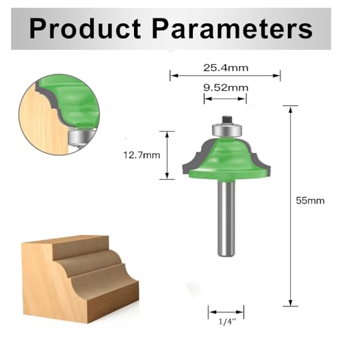 LEATBUY 5 PCS Router Bit Set 1/4-Inch Shank Round Over Raised Panel Cabinet Door Ogee Rail and Stile Router Bits Sets Woodworking Wood Cutter, Wood Carbide Groove Tongue Milling Tool (Round) 6