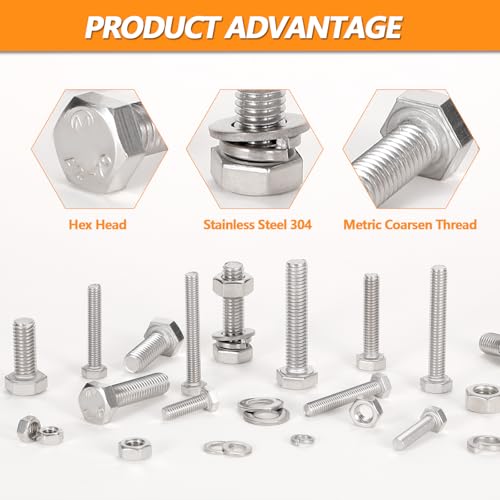 136 Pcs M8 Hex Bolts and Nuts Assortment Kit, M8-16/20/30/40/50mm Screws M8 - 16/20/30/40/50mm
