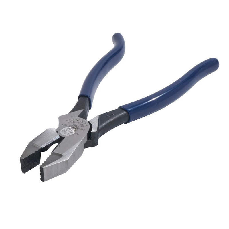 Klein Tools D213-9ST High-Leverage Ironworker's Pliers, Made in USA, Twist and Cut Soft Annealed Tie Wire, Hook Bend Handle, Spring Loaded, Heavy-Duty Jaws High Leverage/Plasitc Dipped Handle