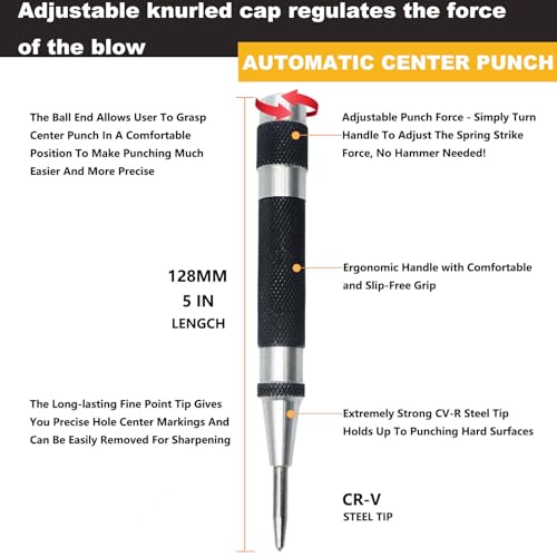 2 Pack Steel Automatic Center Punch with Adjustable Stroke - 5" (125mm)