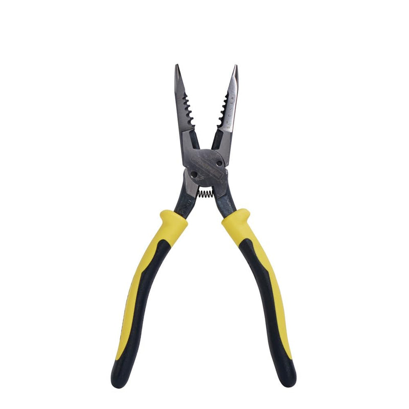 Klein Tools J206-8C Long Nose All-Purpose Spring Loaded Pliers, Made in USA, Forged Steel with Dual Material Journeyman Handles