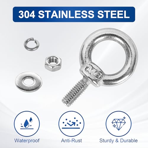 48 Pack M4 Stainless Steel Eye Bolts with Nuts & Washers, M4x0.39 L M4 x 10mm 48