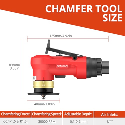 GETLITOOL Pneumatic Chamfering Tool 30000 RPM with 12C & 10R-Angle Blade Red