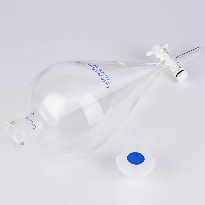 Labasics Conical Separatory Funnel, 1000 ml Heavy Wall Borosilicate Glass Separating Funnel with 24/29 Joints and PTFE Stopcock