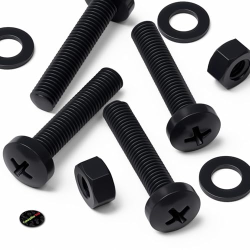 20x Black PP Pan Head Plastic Screws & Bolts M8 x 40mm, Nuts & Washers