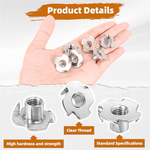 3/8"-16 Stainless Steel T-Nuts Durable Anti-Corrosion Threaded Inserts Tee Nut Four Prongs Nut for Wood and Furniture, 30 PCS 3/8"-16 x 1/2" 304 Stainless Steel