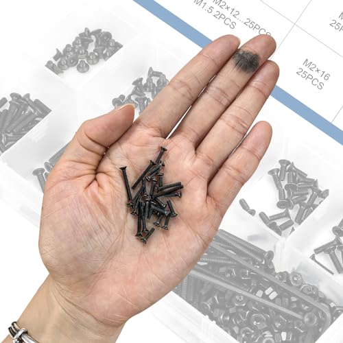 NINDEJIN M2 Screws, Metric M2-0.4 Flat Head Allen Socket Drive Screw, 452 pcs M2 Tiny Nuts Assortment Kit for 3D Printing Projects, RC Airplanes and Other Small Projects (9 Screw Lengths) 452Pcs M2 3mm-20mm