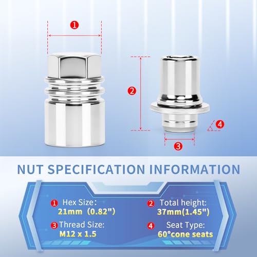 00276-00900 M12 x 1.5 Wheel Lock Lug Nut Set Compatible with 2001-2025 Toyota Avalon Camry Celica Corolla Highlander Matrix Mirai MR2 Prius RAV4 Sienna Solara Tacoma, Anti Theft (Chrome)