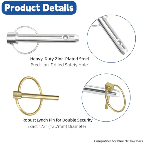 BX88219 1/2" Self-Retaining Tow Bar Pins for Blue Ox Aladdin 2 Pack