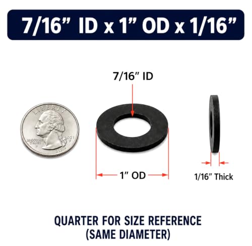 7/16" ID x 1" OD x 1/16" EPDM Rubber Flat Washers for Electrical Enclosures & Equipment Mounting, 12 Pack