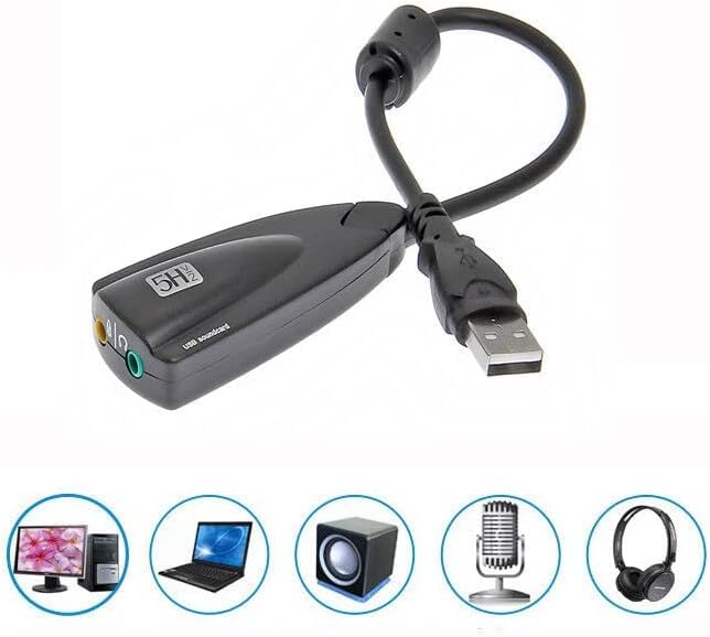 USB 2.0 External Audio Adapter, 7.1 Stereo Sound Card Dynamic 3D Surround Sound Card 5Hv2 Channel Converter to 3.5mm Headphone Microphone Jack for Computer Notebook