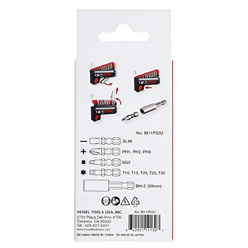 (US Model) VESSEL e-ASSIST Screwdriver Higher Speed w/11pc Bit Set