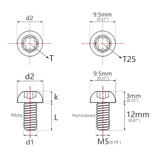 4Pcs Titanium M5x12mm Holder Torx Head Bolt Screw (Normal Titanium) Normal Titanium