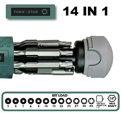 Torx Star Screwdriver 14 in 1 Multi Bit T5-T30 Made in USA 151TORX