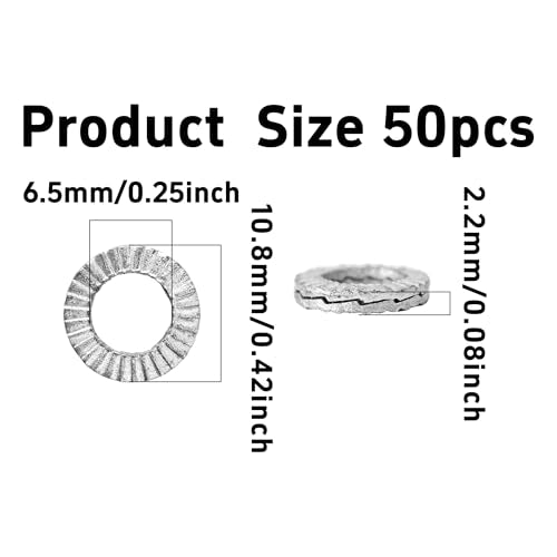 50Pcs M6 Wedge Lock Washers, Vibration Proof Manganese Steel Lock Washer Set, Anti-Loose Shakeproof Washers for Bolts, Machinery, Automotive, Quick Install, Precise Fit