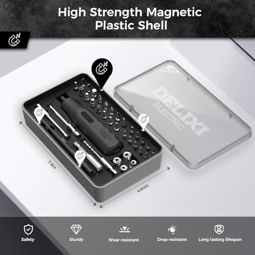 DELIXI 36 in 1 Electric Screwdriver Kit with Manual Screwdriver, 4V Rechargeable Screwdriver Set with Socket, Extension Rod, 2N.m Torque and LED Light, Suitable for Furniture and DIY