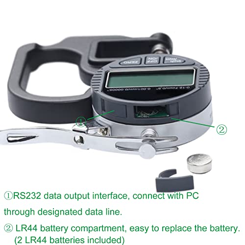 Digital Thickness Gauge 0.5 inch/12.7mm, 0.0005 inch/0.01mm Accuracy 0.5"/0.0005"