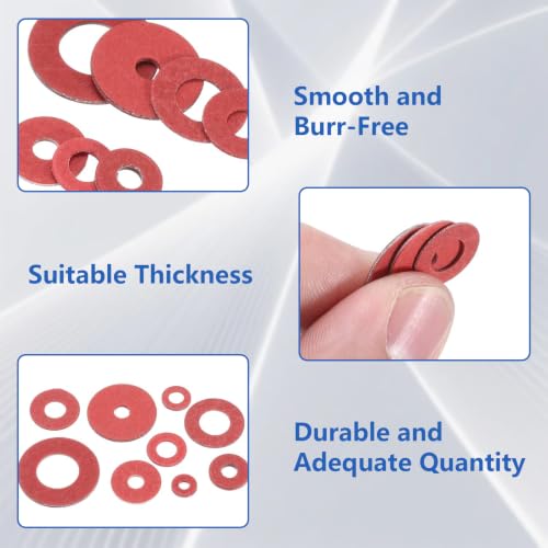 600Pcs Fiber Washers, 12 Sizes Insulated Fiber Washers Assortment, 0.8mm Thick Red Steel Paper Washer, Insulation Washer Assorted with Storage for Electrical Connections