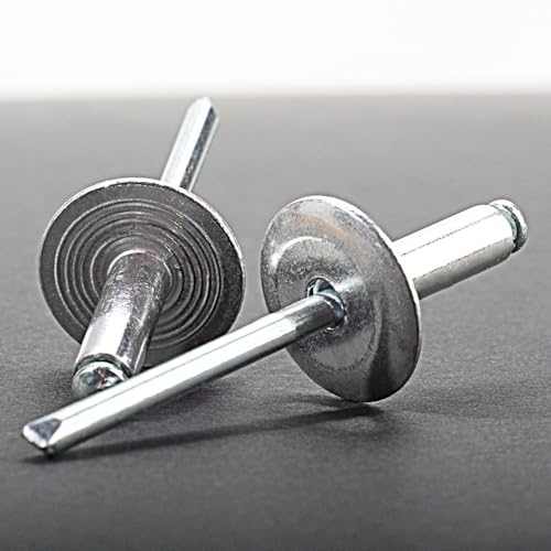Linkup 130pcs pack 5/32" x 1" Large flange Pop blind Rivets,Large Head aluminum rivets,4mm x 25mm pop rivets,Aluminum Body Steel Mandrel Rivets (Silver)