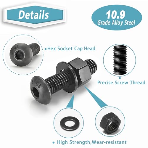 Kadrick Metric Screws Assortment,540 Pcs M4 Screws Nuts Washers Assortment M4x6MM-40MM, Hex Socket Button Head Metric M4 Machine Bolts Kit, 10.9 Grade Alloy Steel,Black Screws for 3D Printing